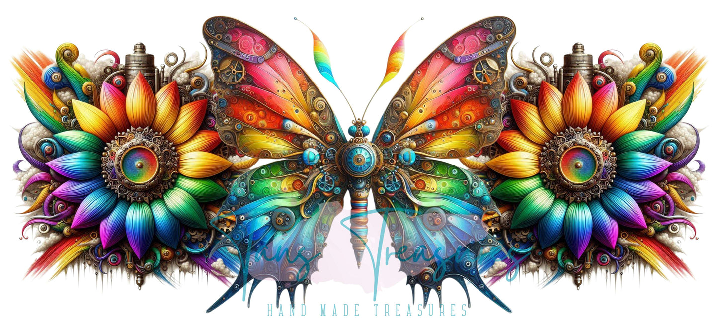 Rainbow steampunk butterfly