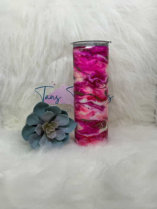 Pink and Gold Alcohol Swirl Resin Tumbler