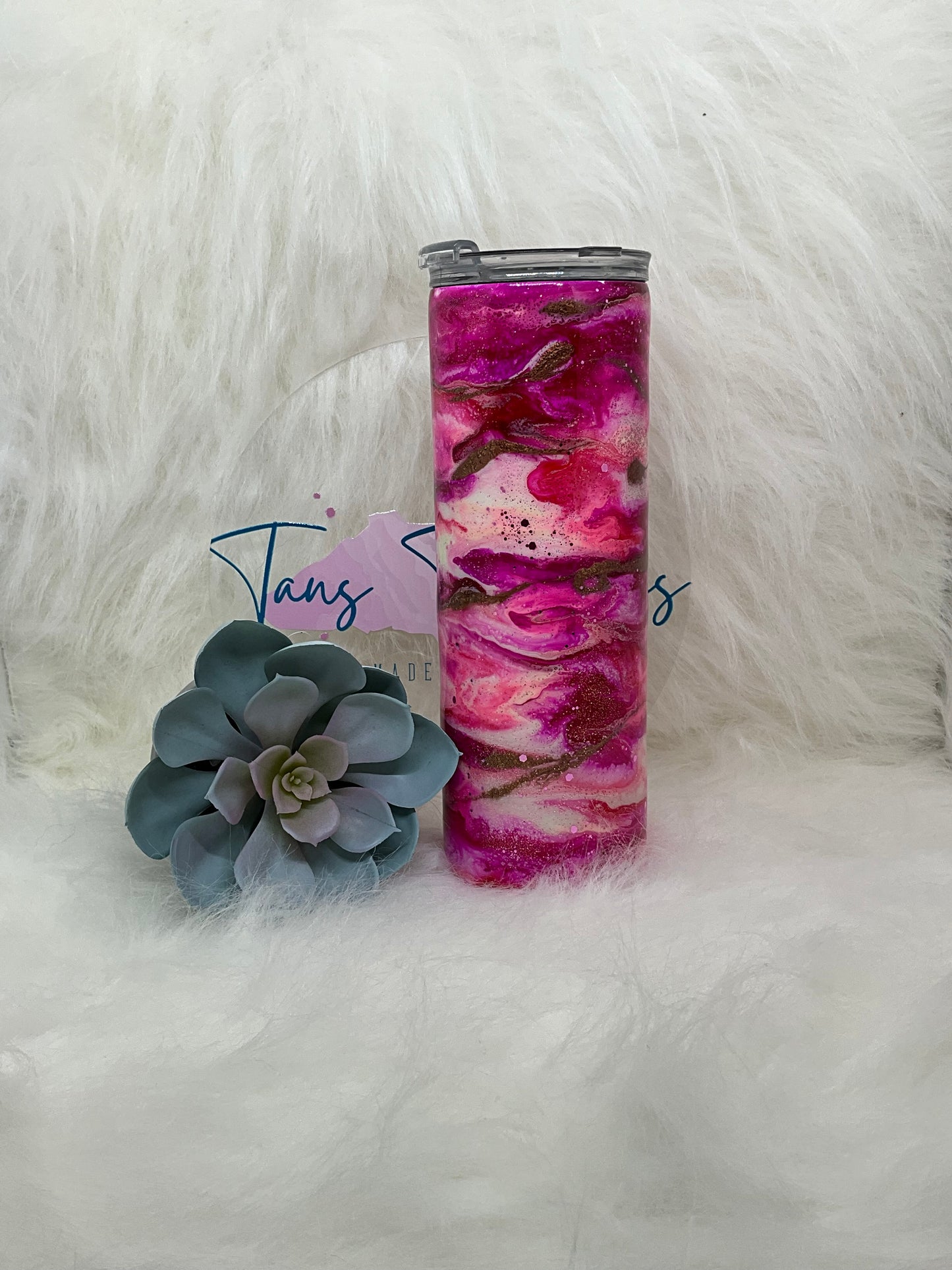 Pink and Gold Alcohol Swirl Resin Tumbler