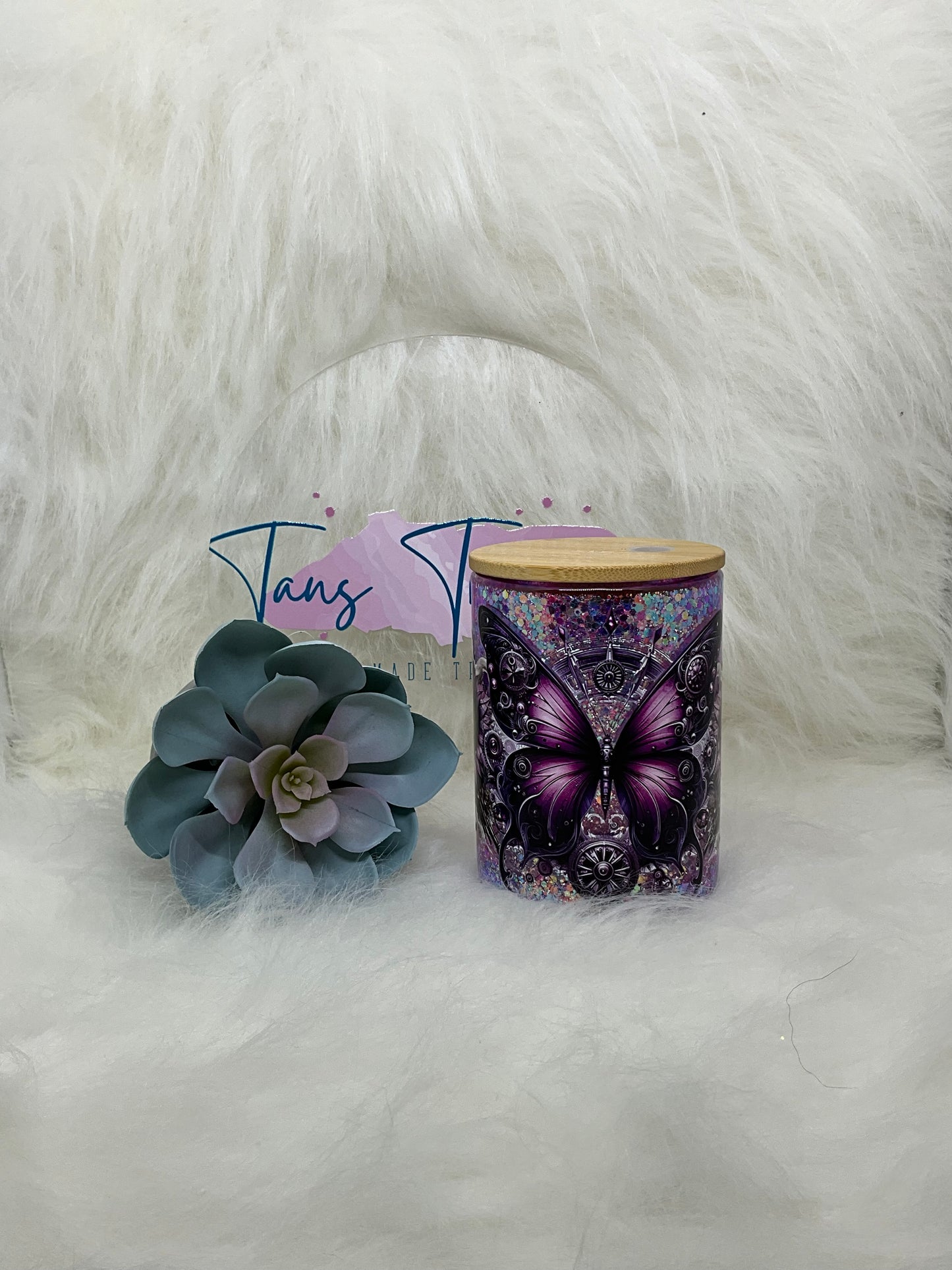 Purple Steampunk Handled Snowglobe Tumbler