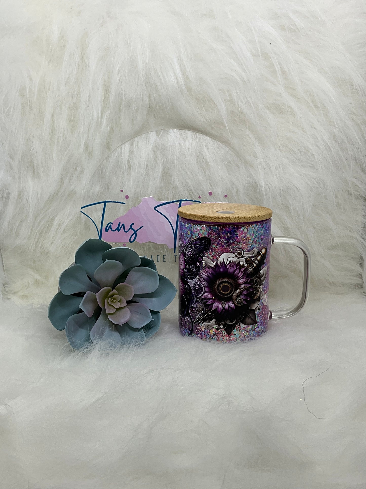 Purple Steampunk Handled Snowglobe Tumbler