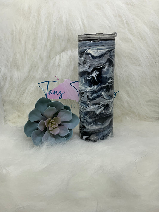 Black White and Silver Alcohol Swirl Resin Tumbler