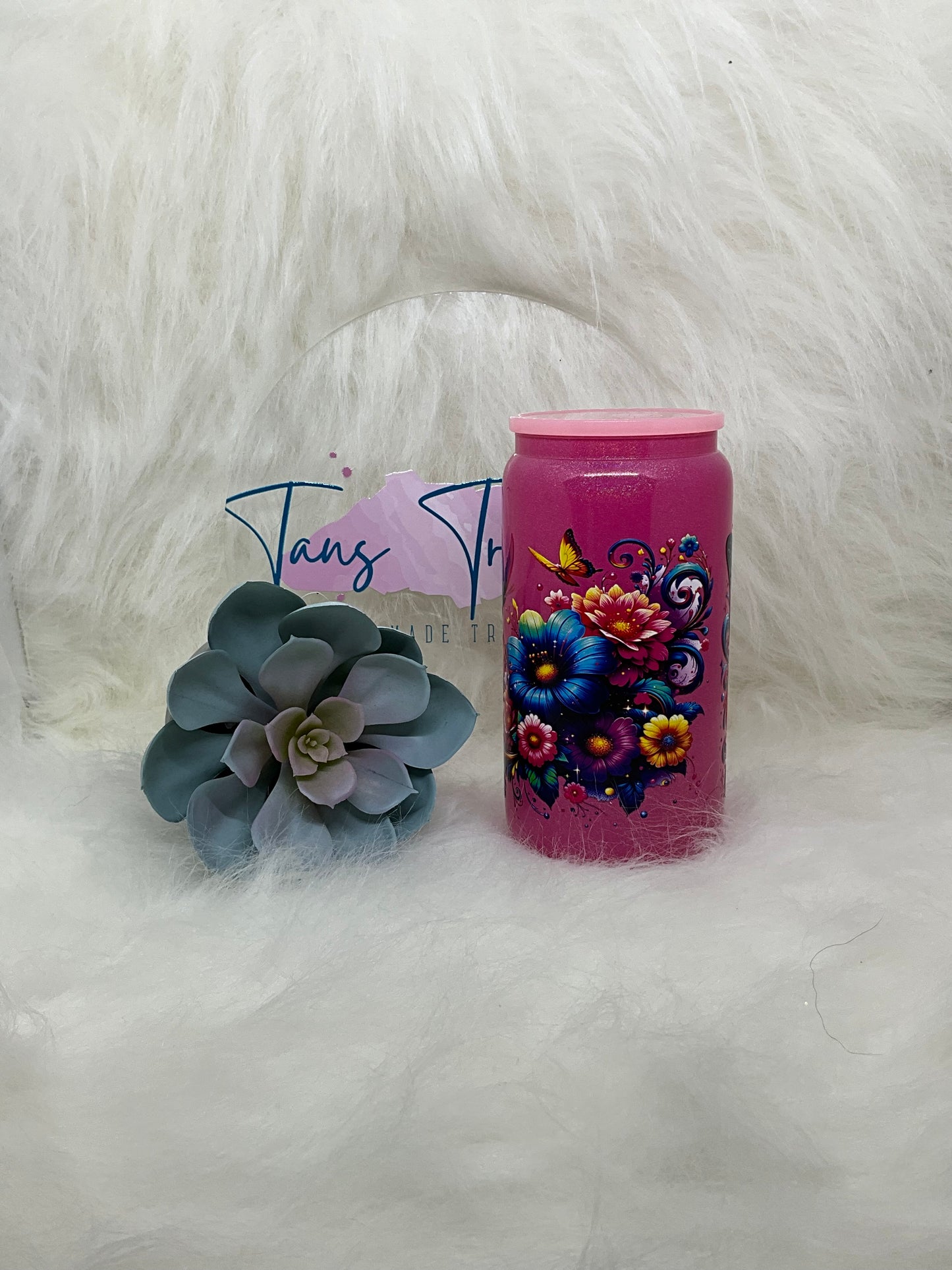 Pink Butterfly Glass Libbey Tumbler