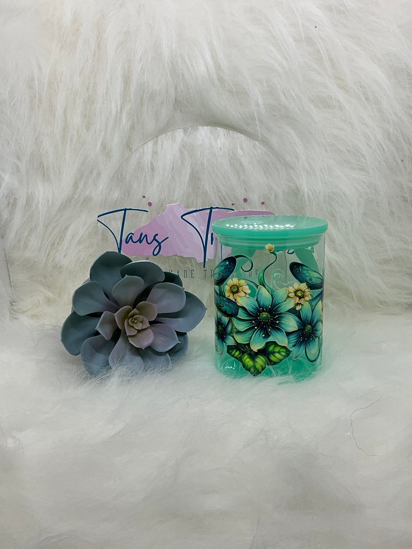Green Moth and Floral handled Glass Tumbler